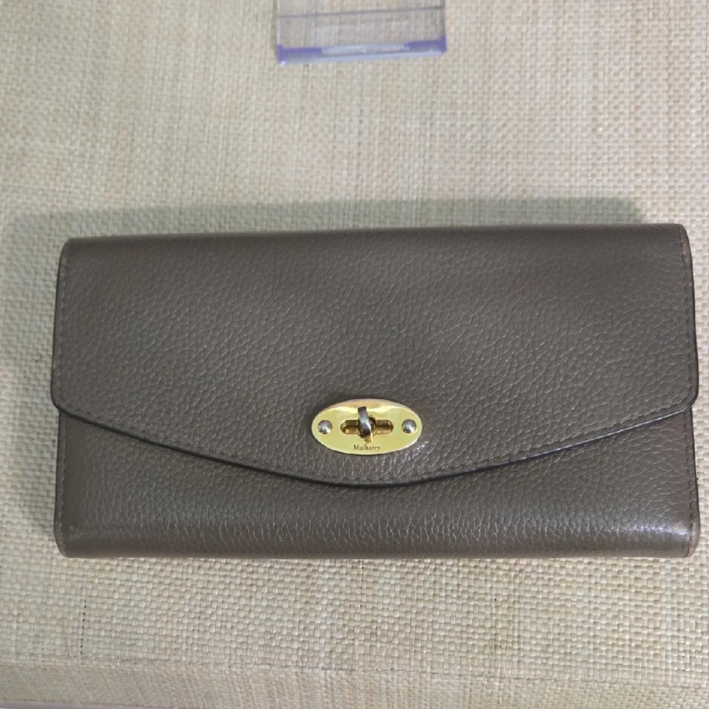 Mulberry Leather Wallet with Burgundy Interior and Gold Postman Hardware